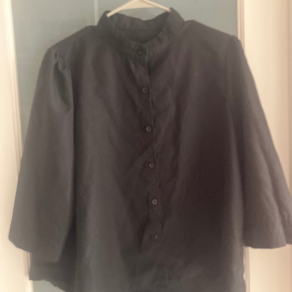 Black Collarless Button Up Shirt/ Blouse - Picture 3 of 4